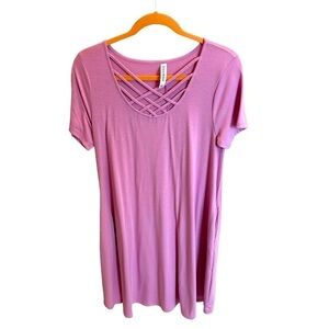 Zenana Premium Swing Loose Dress Size Large Strappy Neckline Barbie Pink